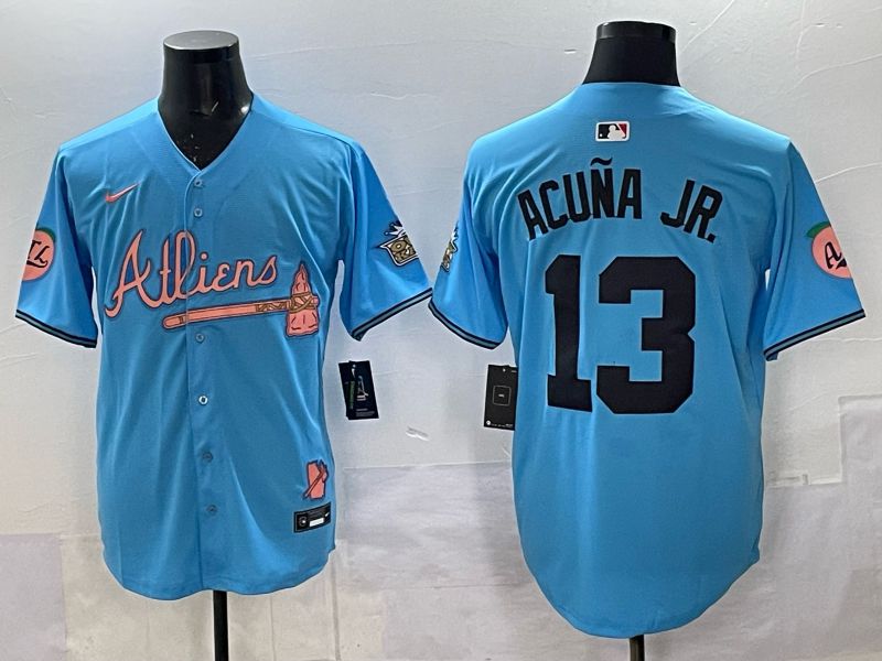 Men Atlanta Braves Nike 13 Acuna jr Light blue 5th generation Joint Name 2025 MLB Jersey 01